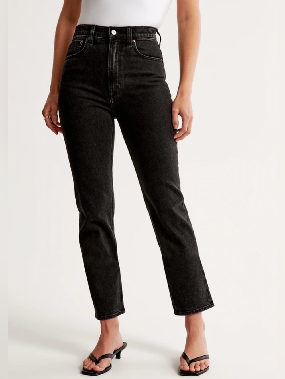 Abercrombie & Fitch The Ankle Straight Ultra High Rise Jeans in Black Wash Denim